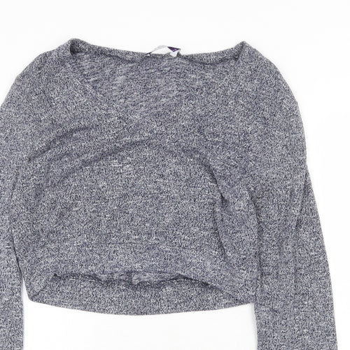 Luck & Trouble Womens Black V-Neck Cotton Pullover Jumper Size 10