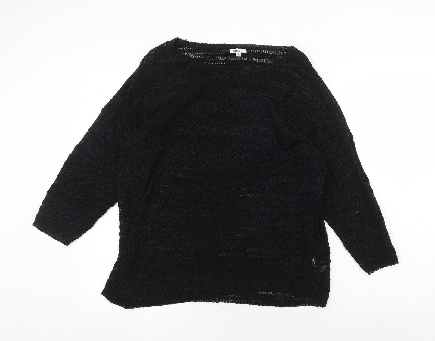 Text Womens Black Boat Neck Acrylic Pullover Jumper Size XL