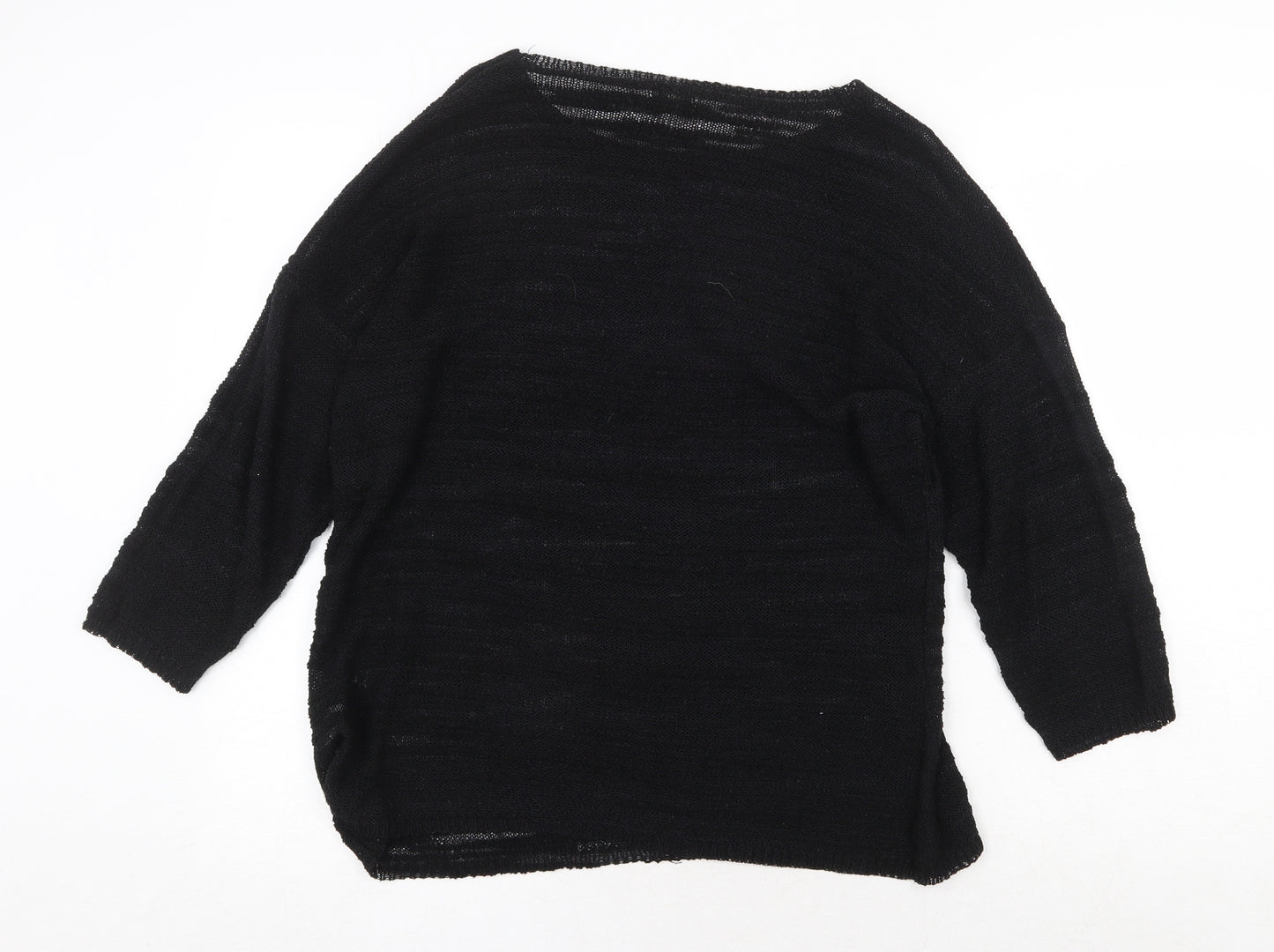 Text Womens Black Boat Neck Acrylic Pullover Jumper Size XL