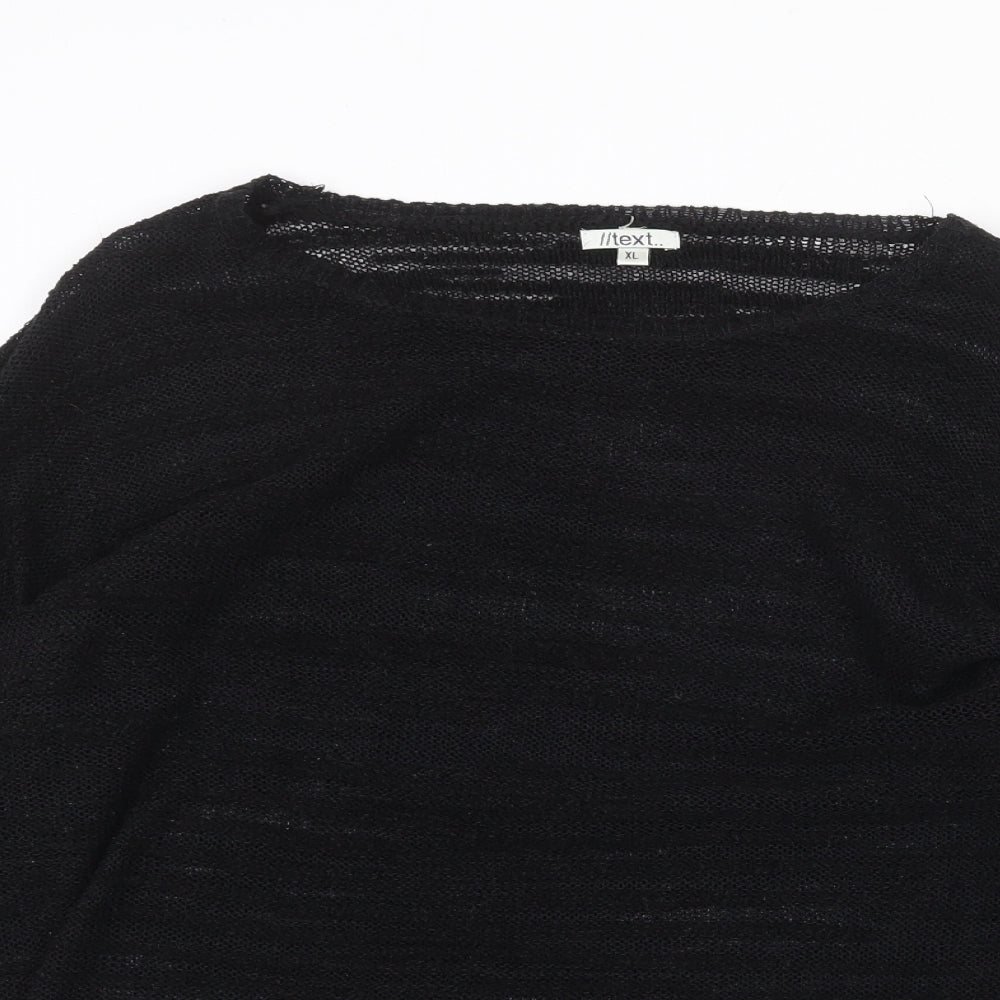 Text Womens Black Boat Neck Acrylic Pullover Jumper Size XL