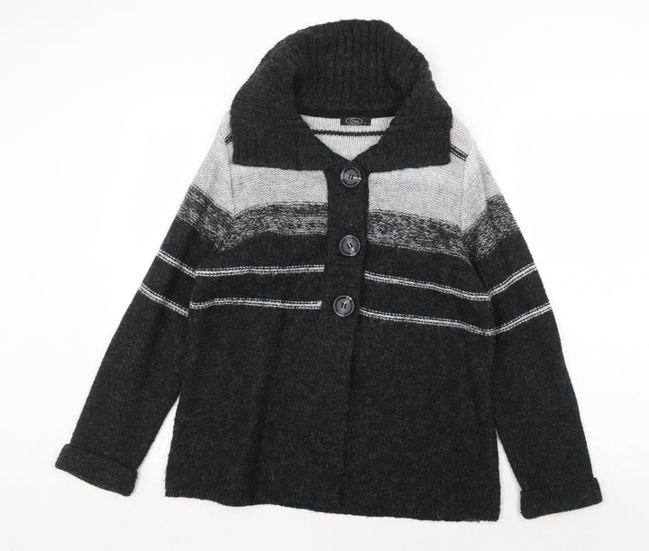 Bonmarché Womens Grey V-Neck Acrylic Cardigan Jumper Size S