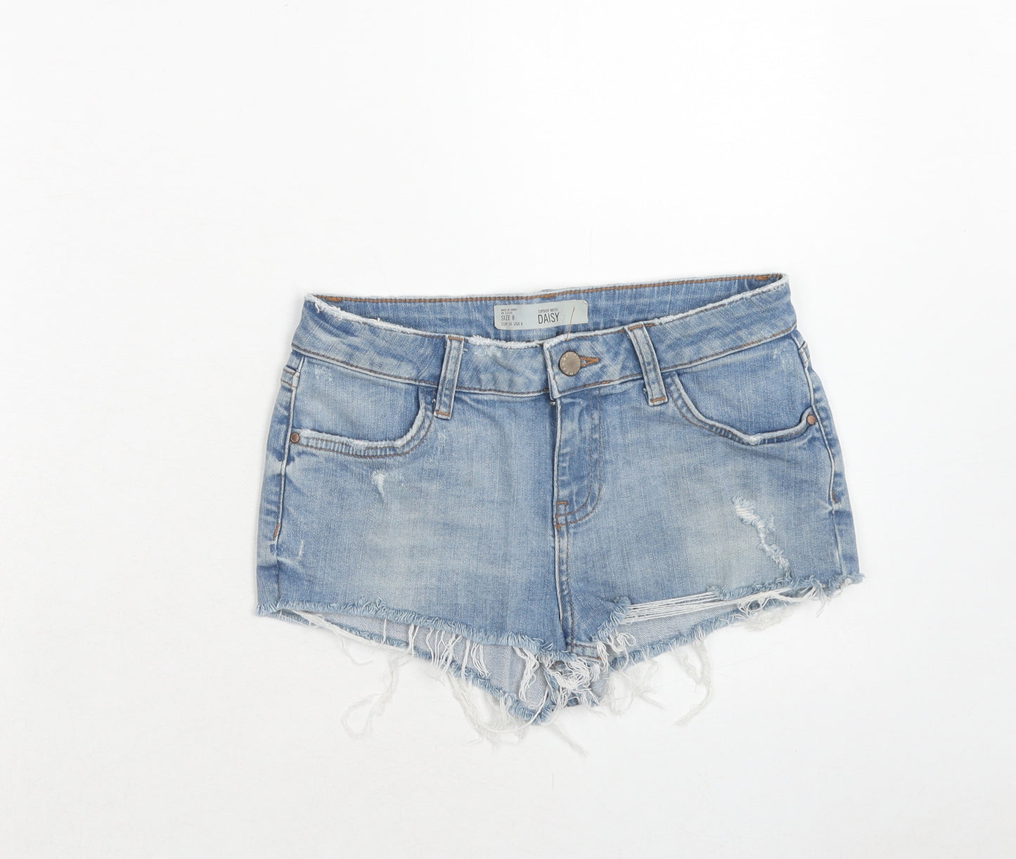 Topshop Womens Blue Cotton Cut-Off Shorts Size 8 Regular Zip