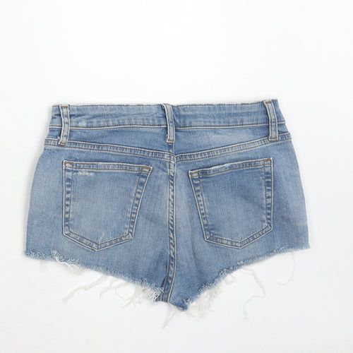 Topshop Womens Blue Cotton Cut-Off Shorts Size 8 Regular Zip