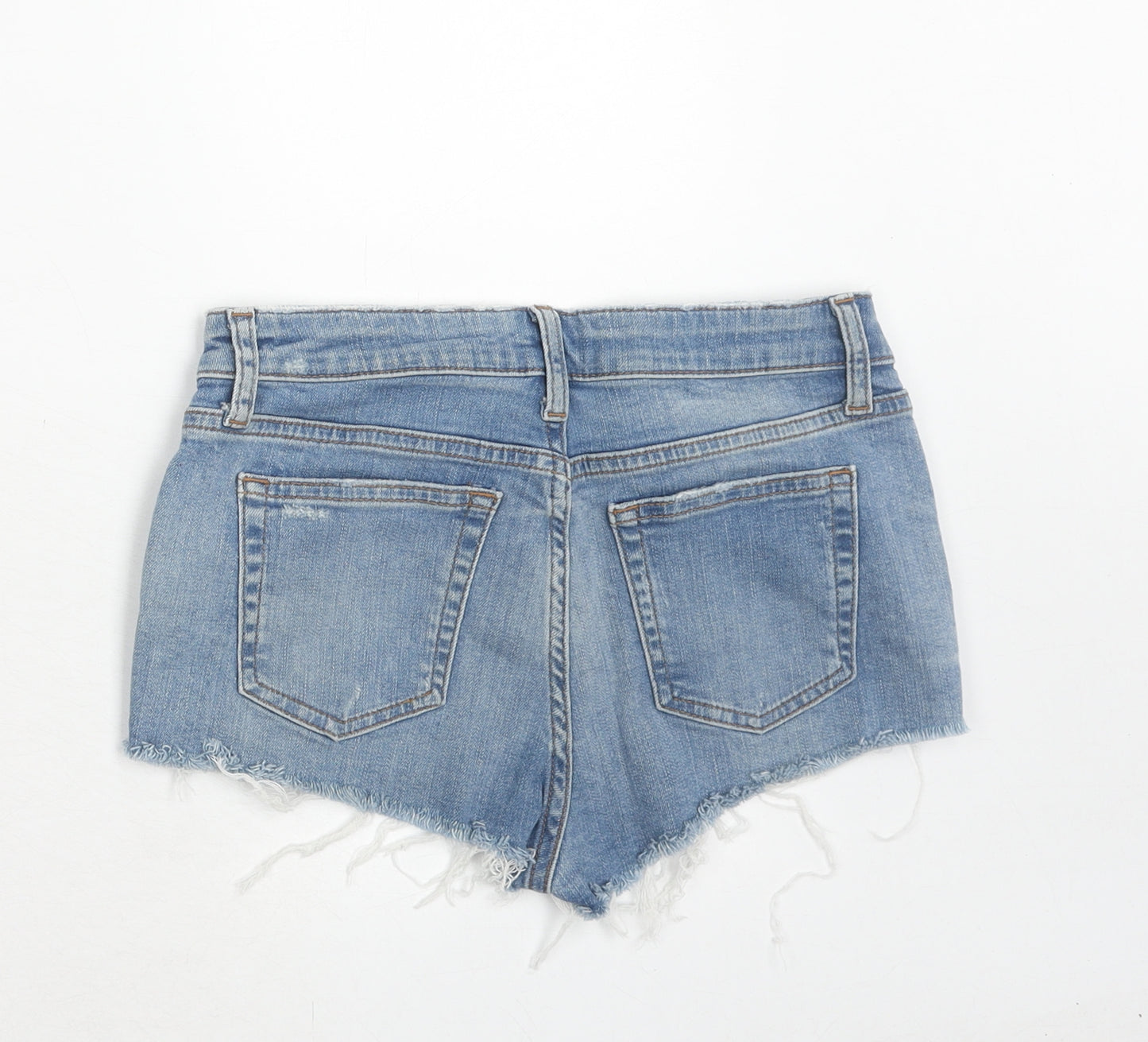 Topshop Womens Blue Cotton Cut-Off Shorts Size 8 Regular Zip