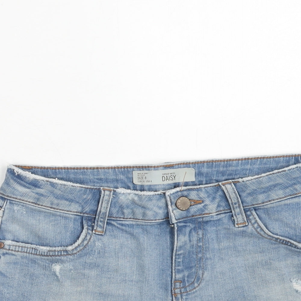 Topshop Womens Blue Cotton Cut-Off Shorts Size 8 Regular Zip