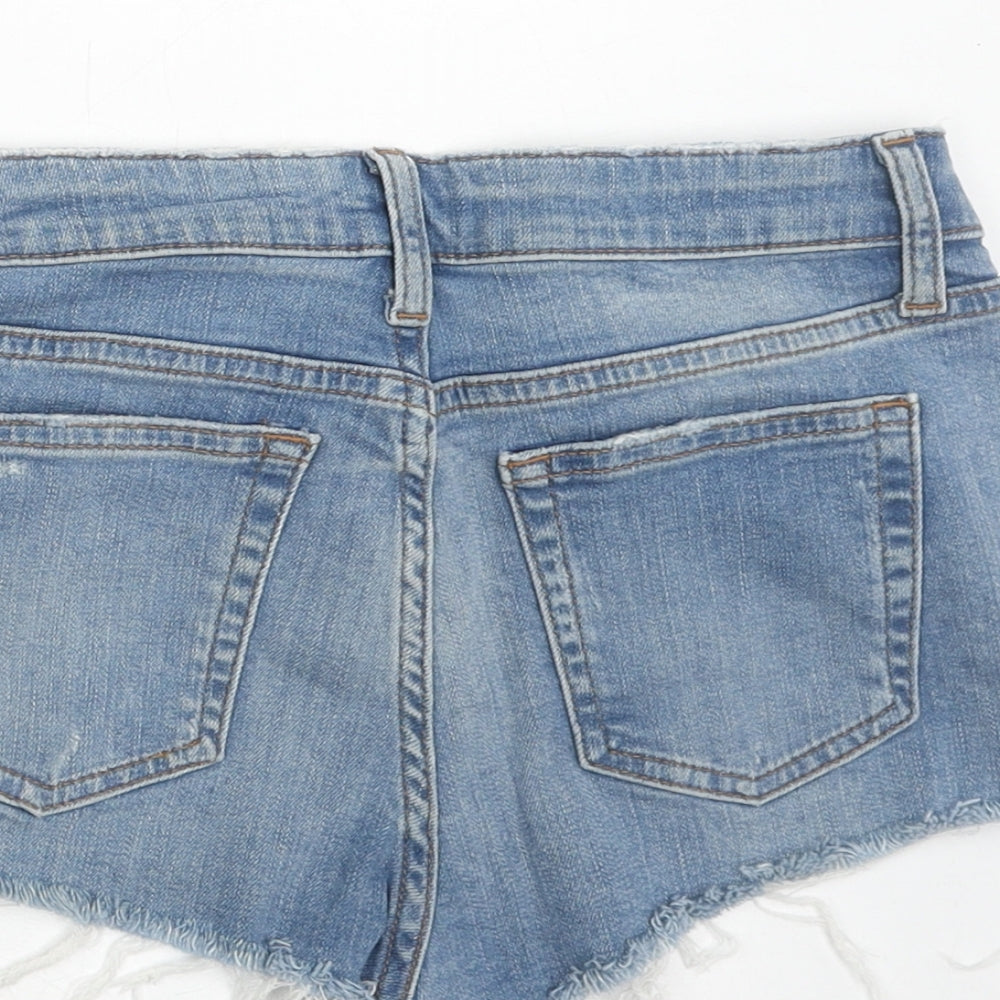 Topshop Womens Blue Cotton Cut-Off Shorts Size 8 Regular Zip