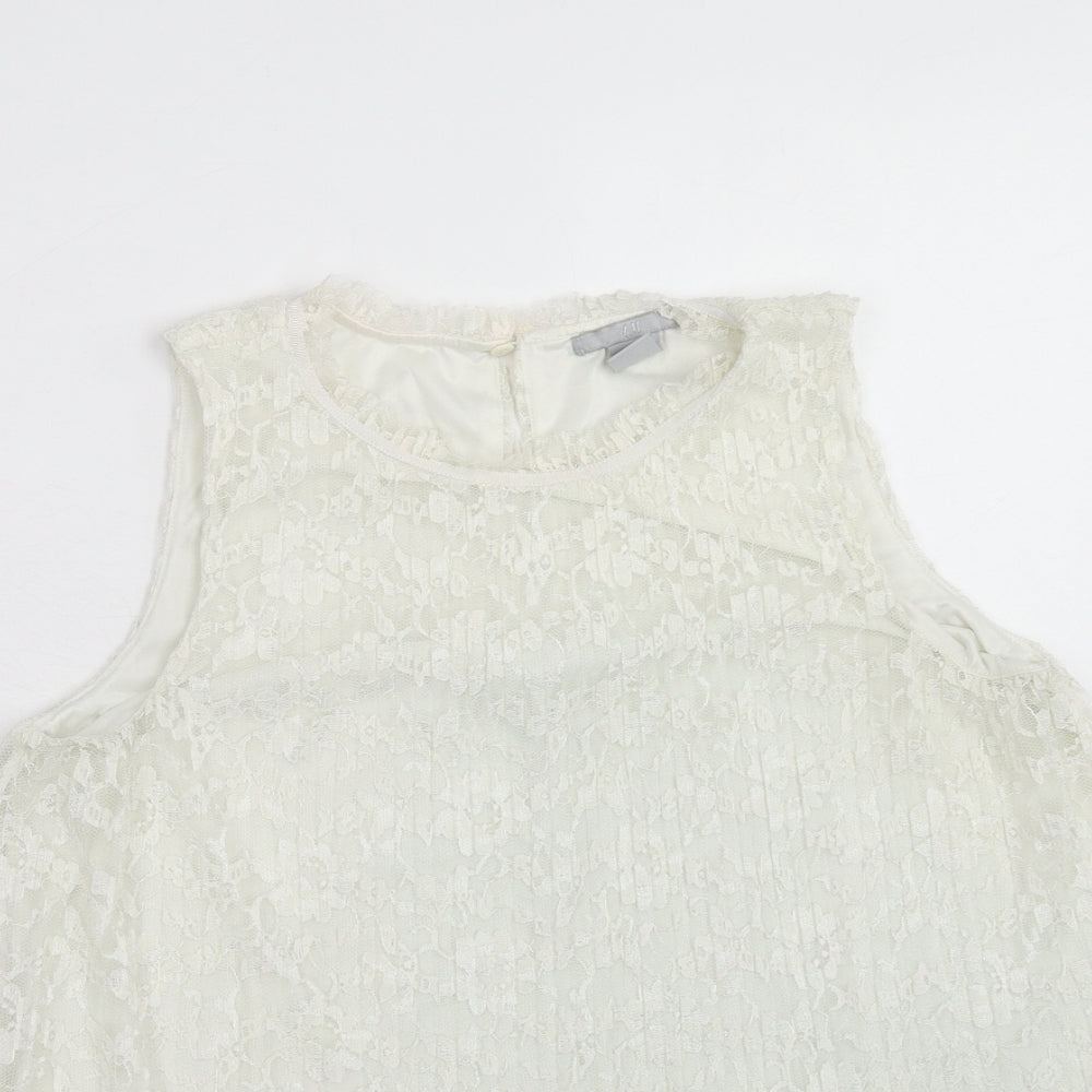 H&M Womens Ivory Polyester Basic Tank Size S Boat Neck - Layered