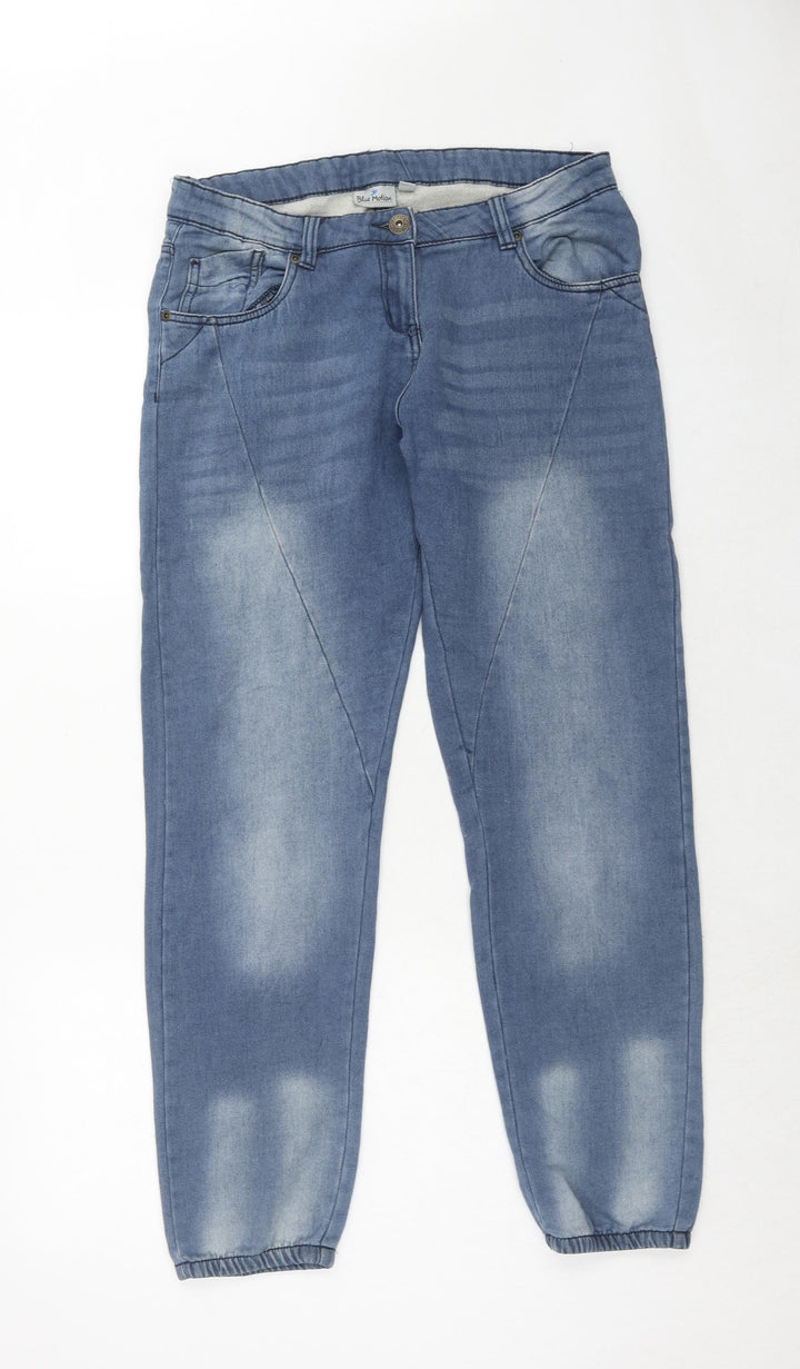 Blue Motion Womens Blue Cotton Straight Jeans Size 12 Regular Zip