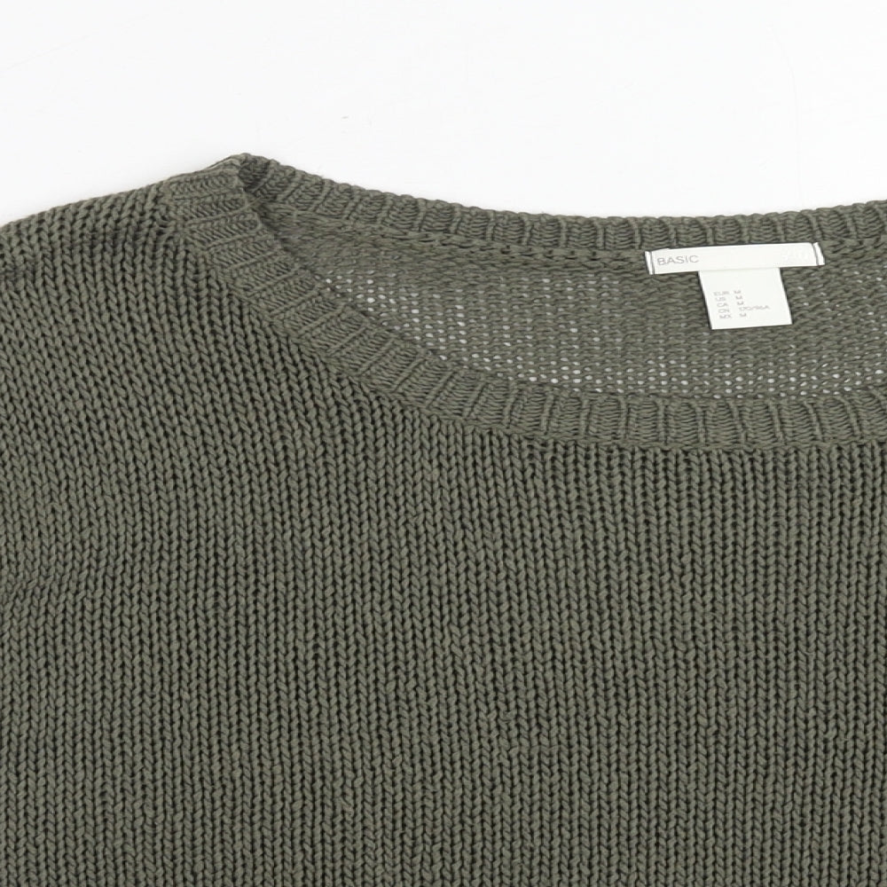 H&M Womens Green Boat Neck Acrylic Pullover Jumper Size M