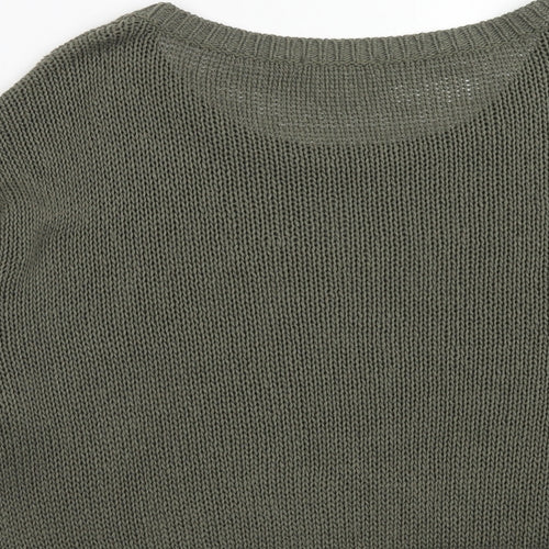 H&M Womens Green Boat Neck Acrylic Pullover Jumper Size M