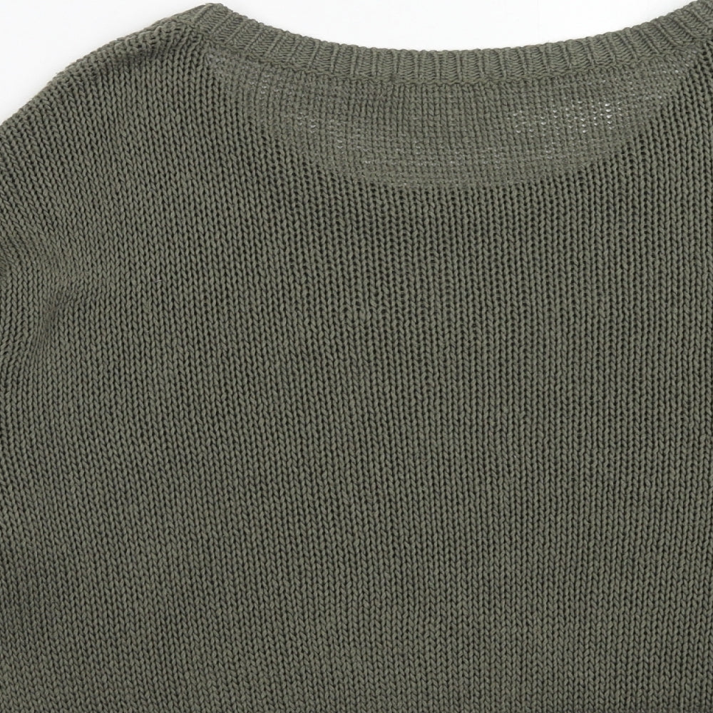 H&M Womens Green Boat Neck Acrylic Pullover Jumper Size M