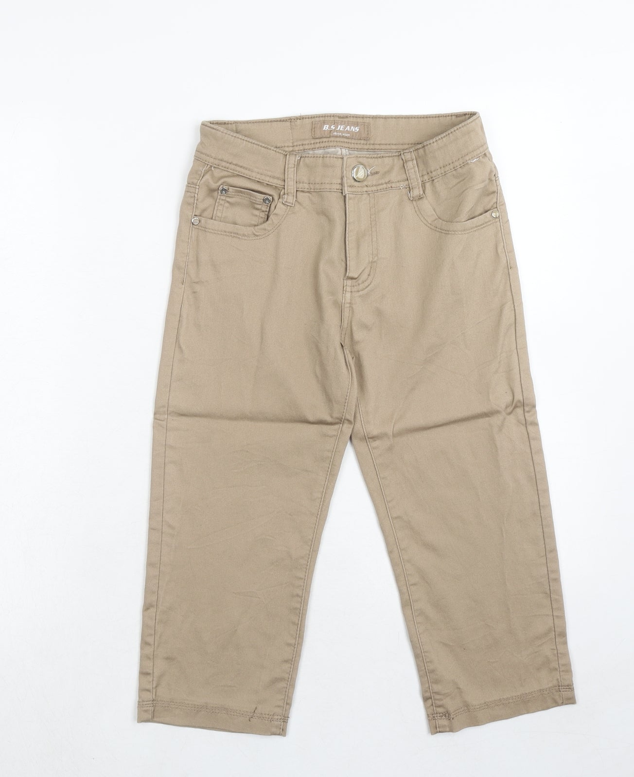 bs jeans Womens Beige Cotton Straight Jeans Size 8 Regular Zip
