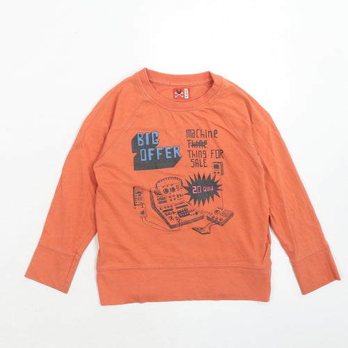 No Added Sugar Boys Orange Cotton Basic T-Shirt Size 4 Years Round Neck Pullover