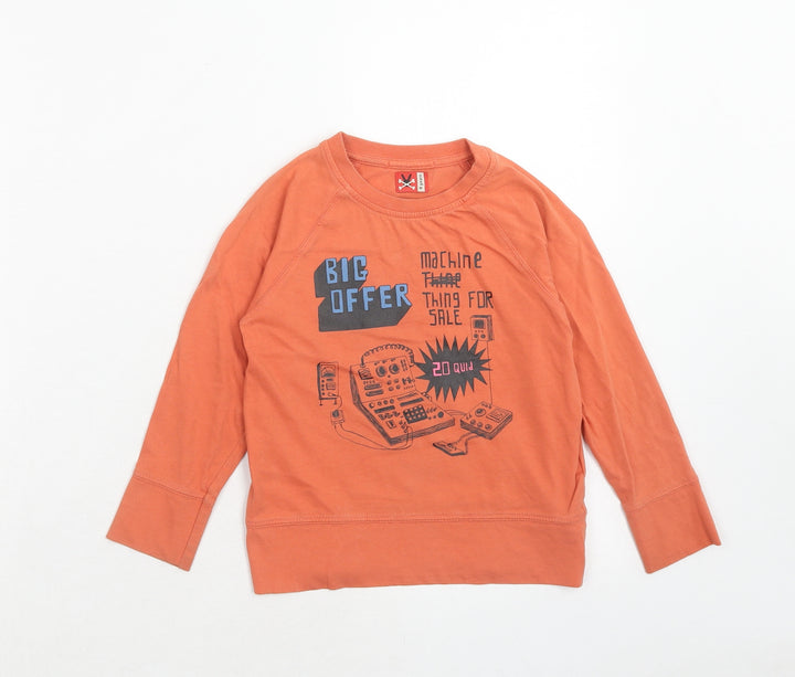 No Added Sugar Boys Orange Cotton Basic T-Shirt Size 4 Years Round Neck Pullover