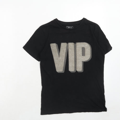 NEXT Boys Black Cotton Basic T-Shirt Size 10 Years Round Neck Pullover - VIP Print