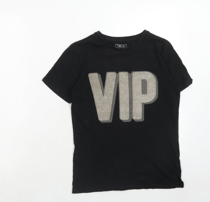 NEXT Boys Black Cotton Basic T-Shirt Size 10 Years Round Neck Pullover - VIP Print