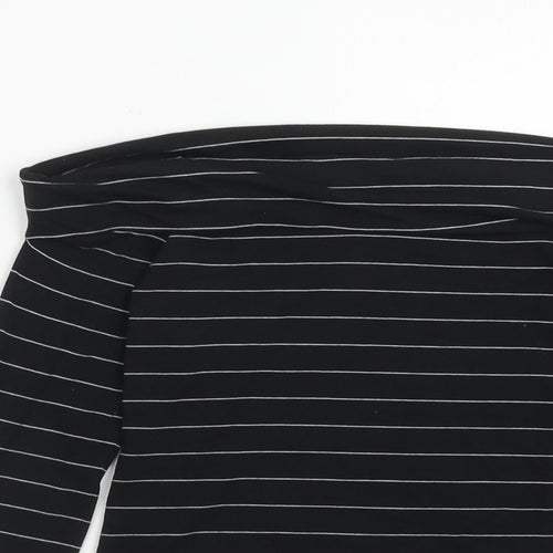 Miss Selfridge Womens Black Striped Cotton Cropped T-Shirt Size 10 Off the Shoulder