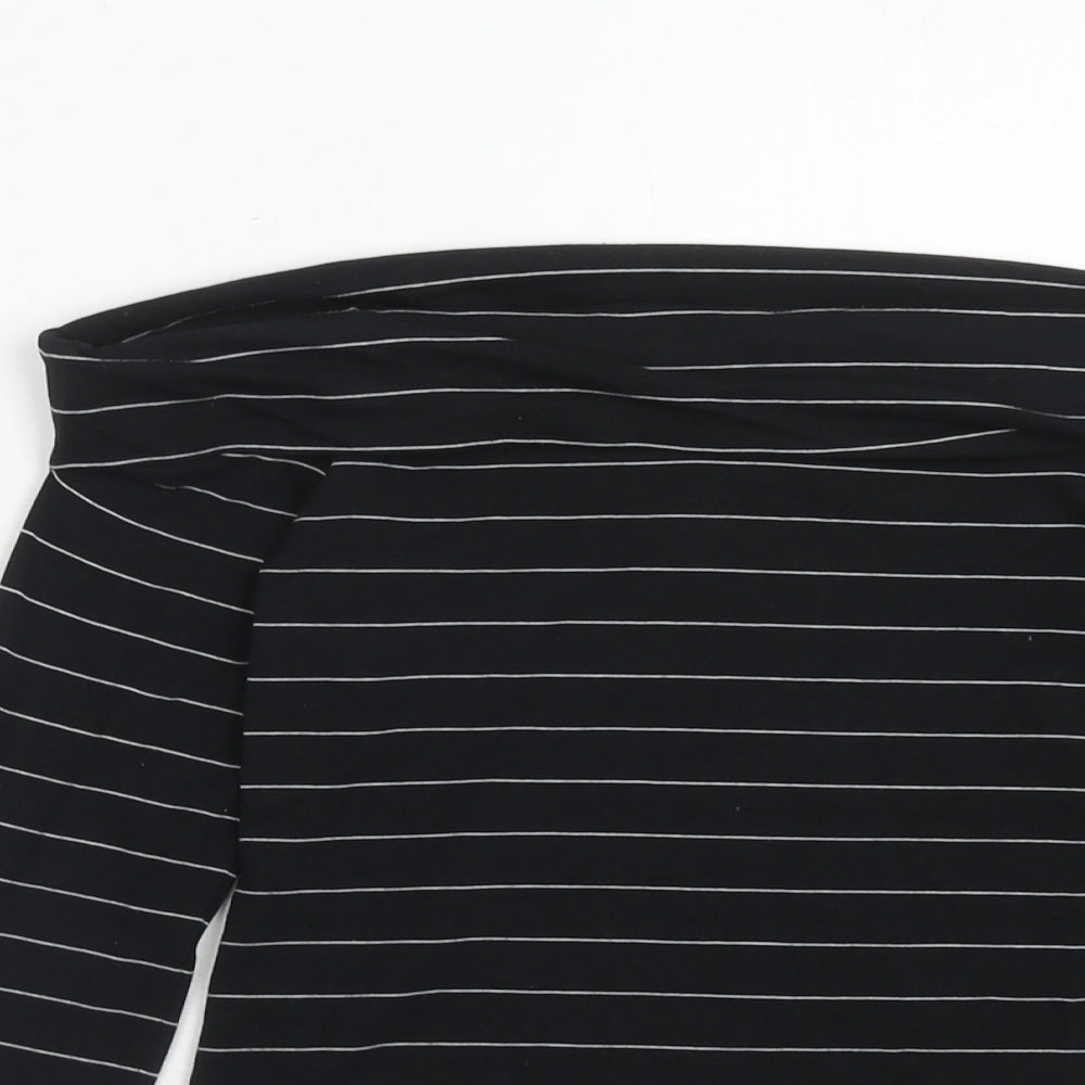Miss Selfridge Womens Black Striped Cotton Cropped T-Shirt Size 10 Off the Shoulder