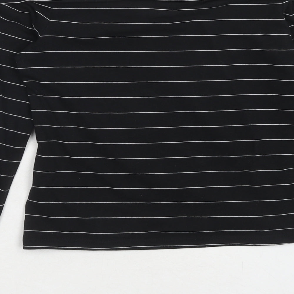 Miss Selfridge Womens Black Striped Cotton Cropped T-Shirt Size 10 Off the Shoulder