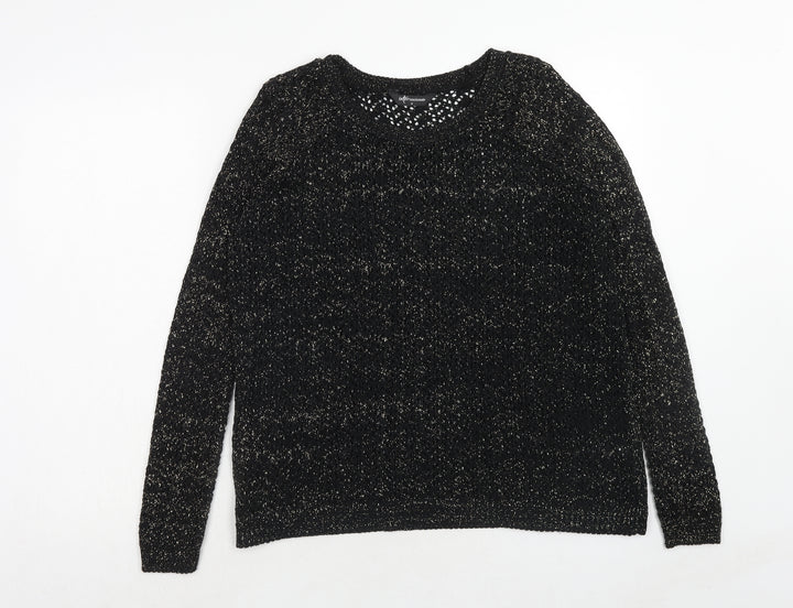 Internacionale Womens Black Boat Neck Cotton Pullover Jumper Size 8