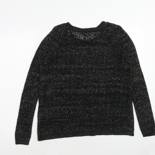 Internacionale Womens Black Boat Neck Cotton Pullover Jumper Size 8