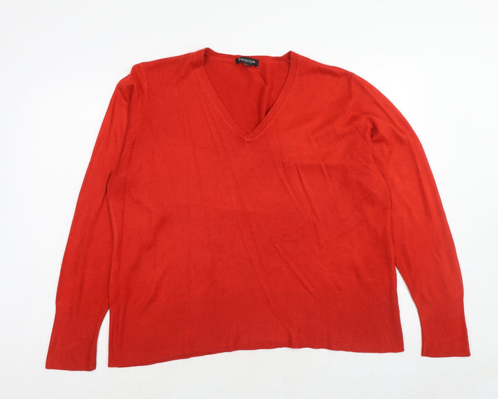 Debenhams Womens Red V-Neck Acrylic Pullover Jumper Size 12