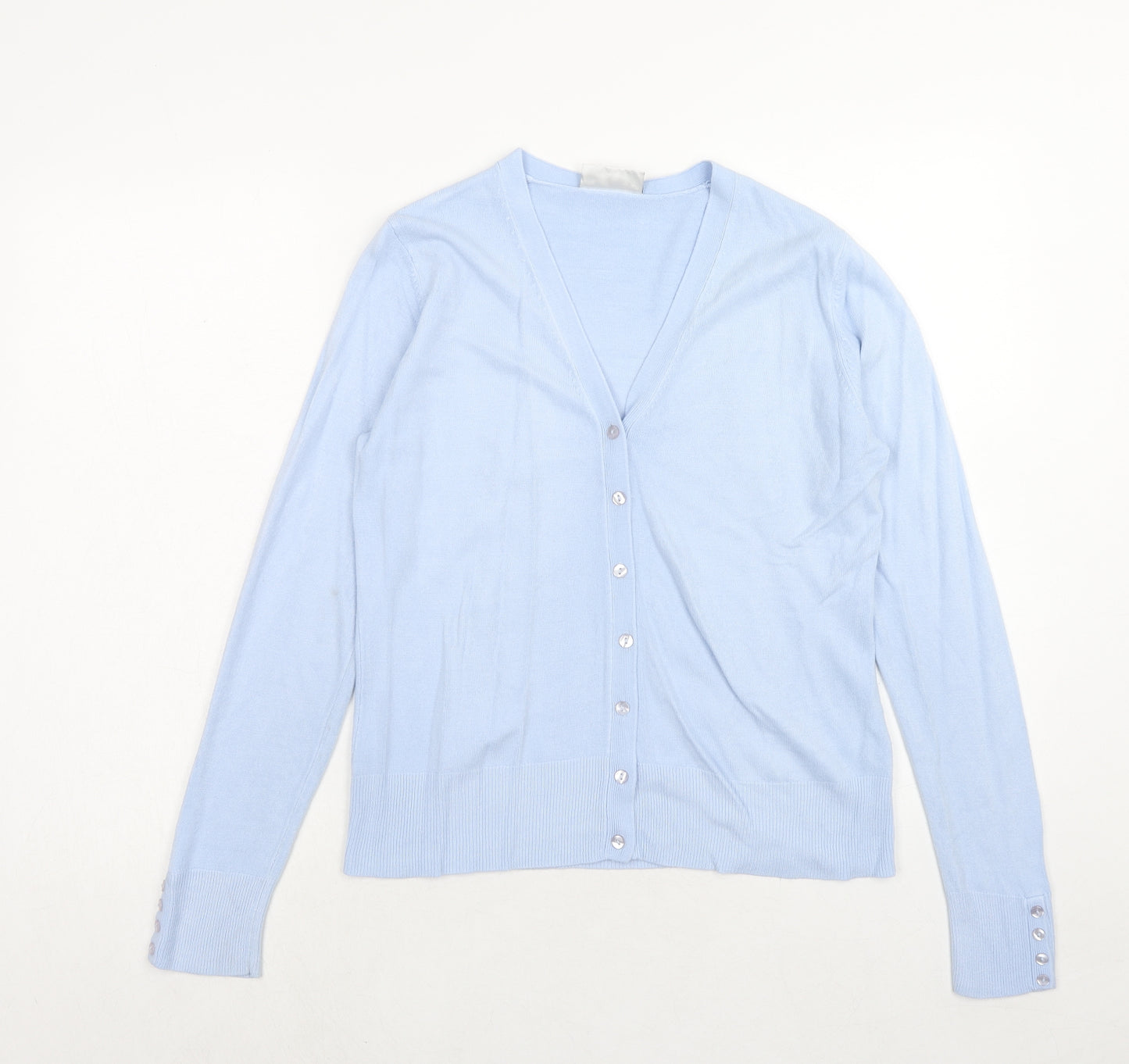 BHS Womens Blue V-Neck Acrylic Cardigan Jumper Size 10