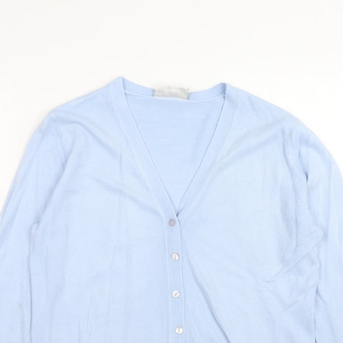 BHS Womens Blue V-Neck Acrylic Cardigan Jumper Size 10