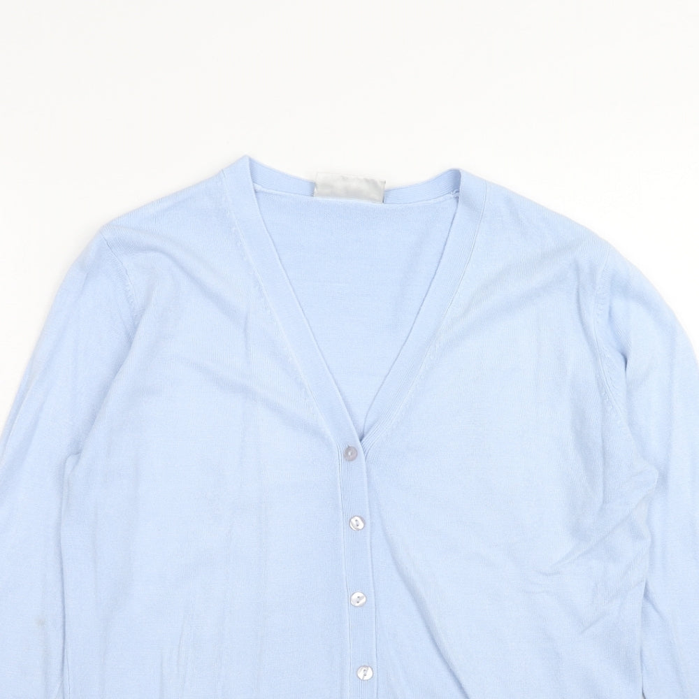 BHS Womens Blue V-Neck Acrylic Cardigan Jumper Size 10