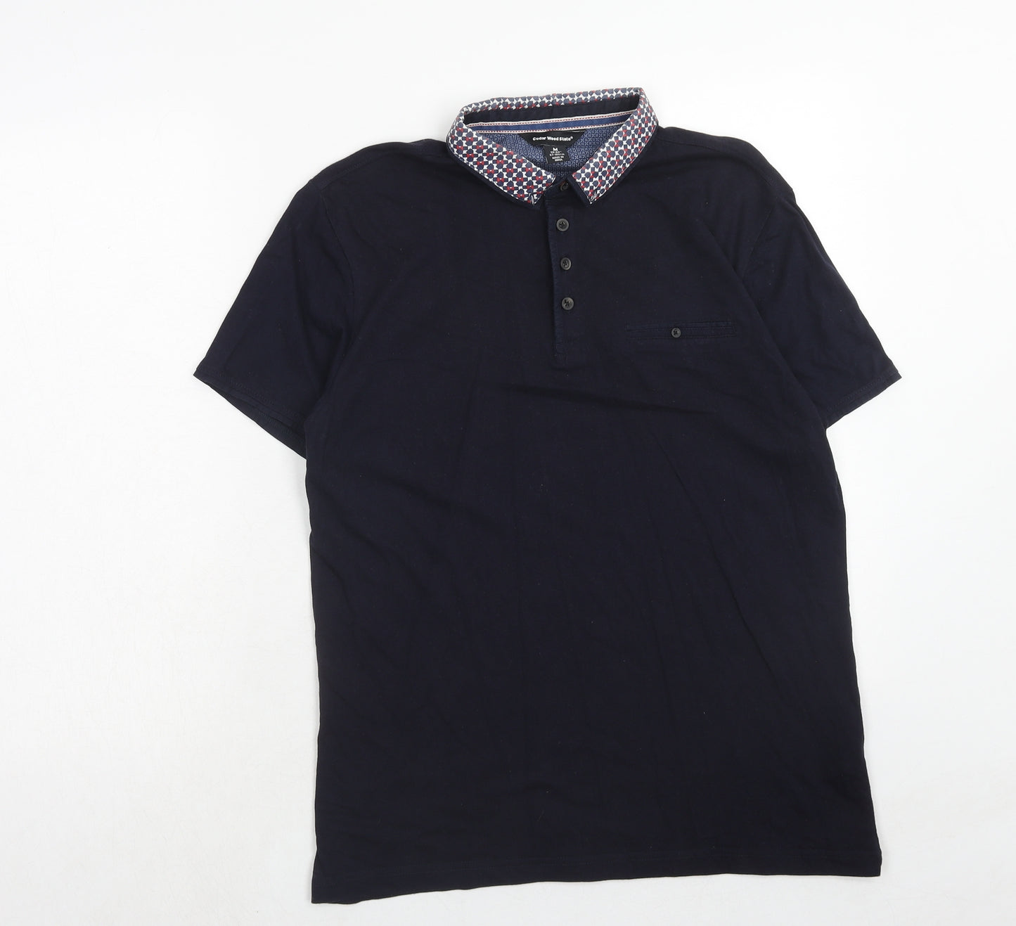 Cedar Wood State Mens Blue Cotton Polo Size M Collared Button