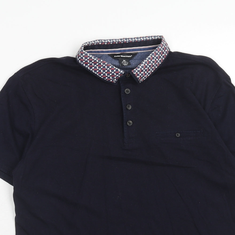 Cedar Wood State Mens Blue Cotton Polo Size M Collared Button