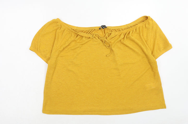 New Look Womens Yellow Polyester Basic T-Shirt Size L Off the Shoulder