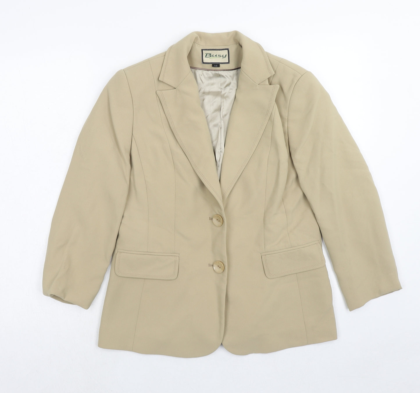 Busy Womens Beige Polyester Jacket Suit Jacket Size 10