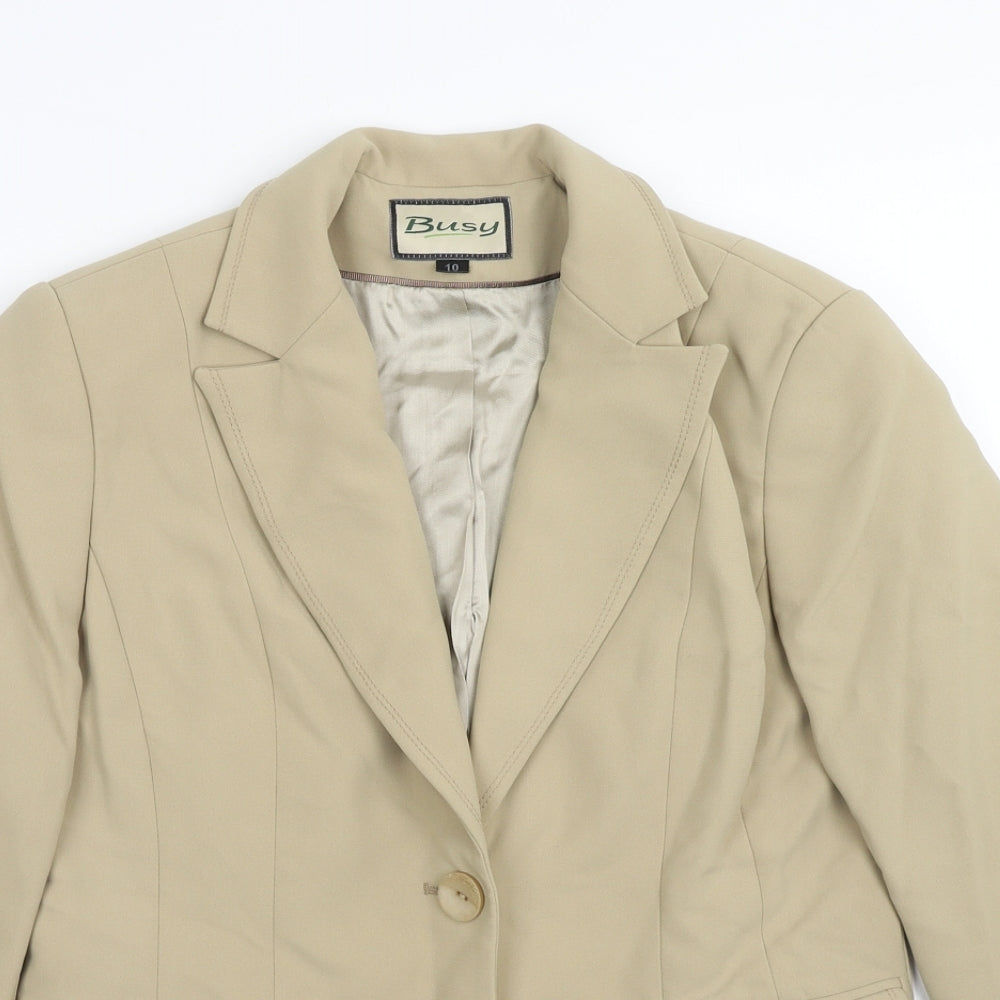 Busy Womens Beige Polyester Jacket Suit Jacket Size 10