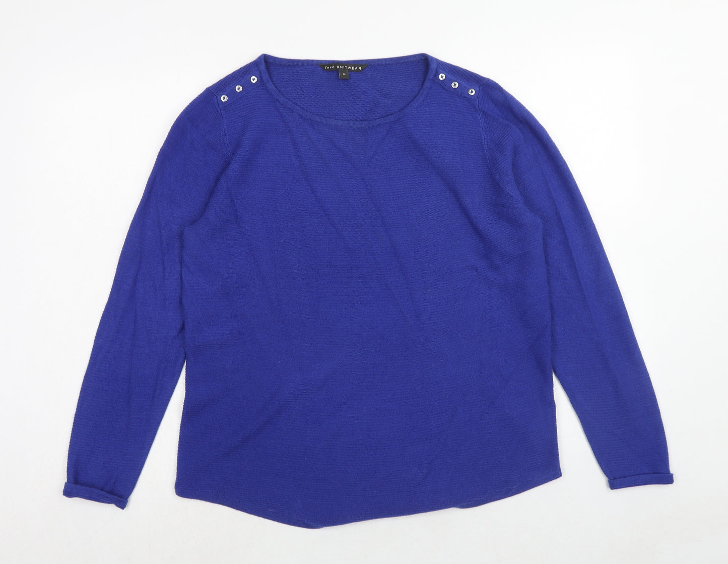 Bonmarché Womens Blue Round Neck Acrylic Pullover Jumper Size 14