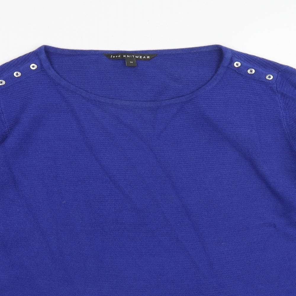 Bonmarché Womens Blue Round Neck Acrylic Pullover Jumper Size 14