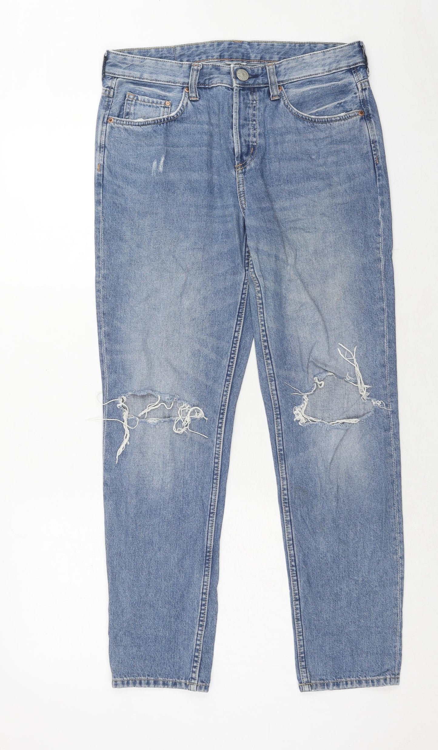 H&M Womens Blue Cotton Straight Jeans Size 30 in Regular Zip