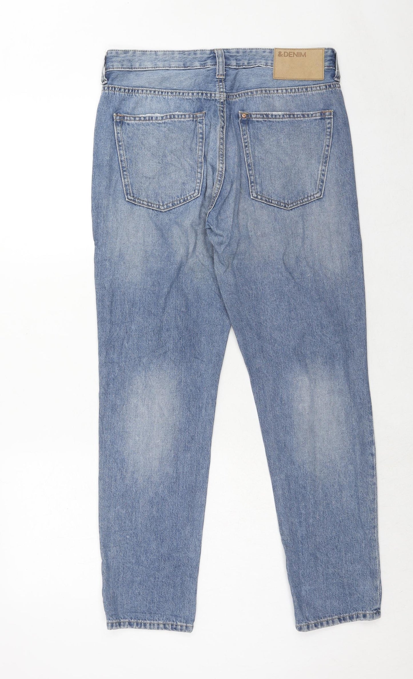 H&M Womens Blue Cotton Straight Jeans Size 30 in Regular Zip