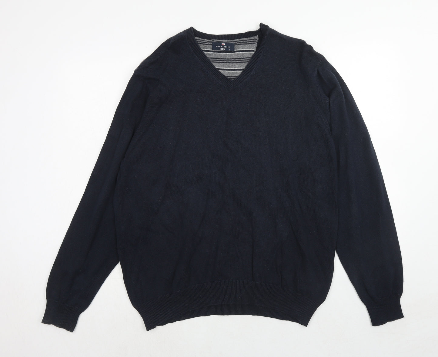 Blue Harbour Mens Blue V-Neck Cotton Pullover Jumper Size XL Long Sleeve