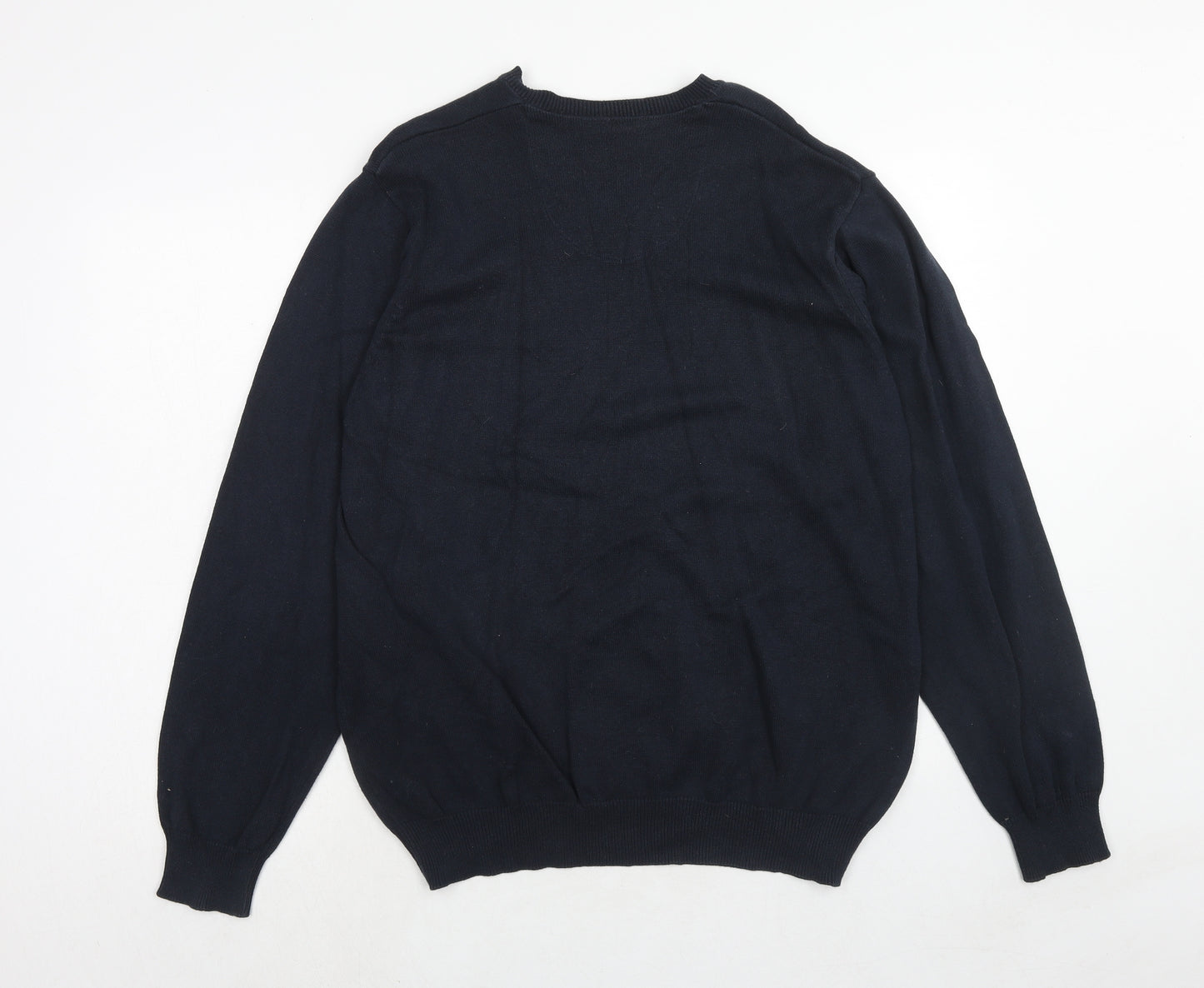 Blue Harbour Mens Blue V-Neck Cotton Pullover Jumper Size XL Long Sleeve