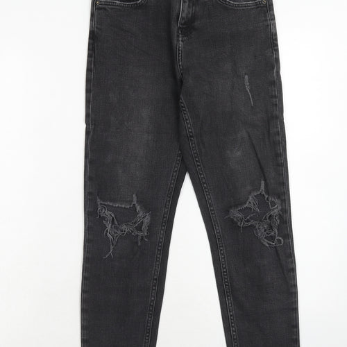 Topshop Womens Black Cotton Straight Jeans Size 25 in L28 in Regular Zip