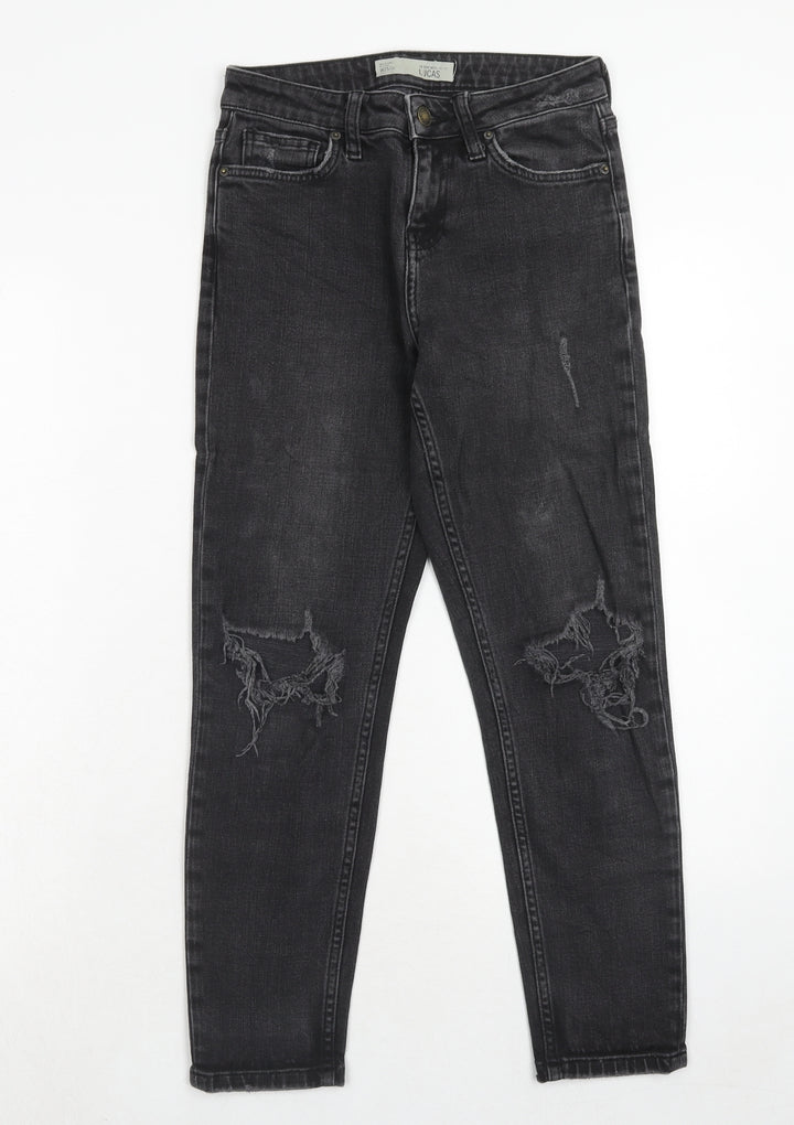 Topshop Womens Black Cotton Straight Jeans Size 25 in L28 in Regular Zip