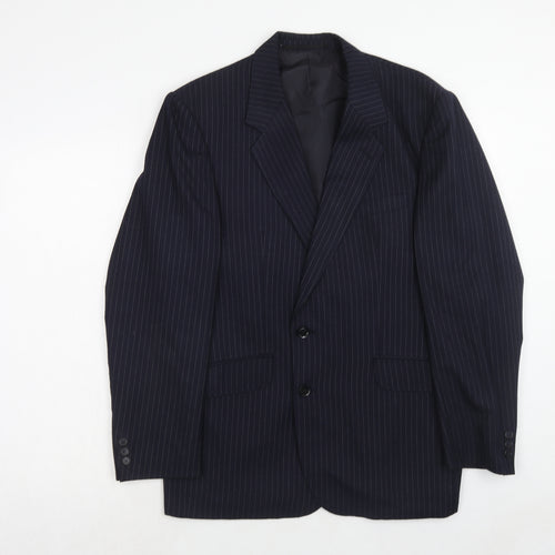 Vertek Mens Blue Striped Polyester Jacket Suit Jacket Size 40 Regular