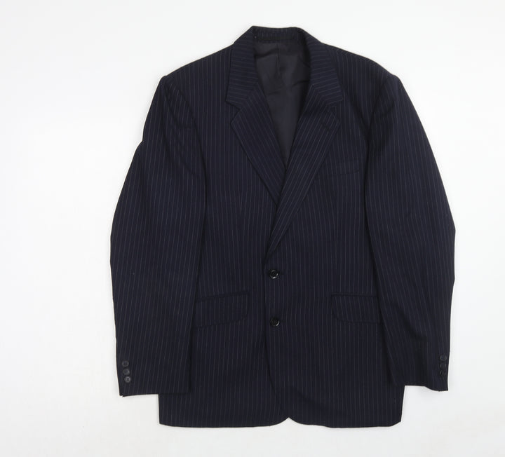 Vertek Mens Blue Striped Polyester Jacket Suit Jacket Size 40 Regular