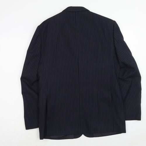 Vertek Mens Blue Striped Polyester Jacket Suit Jacket Size 40 Regular
