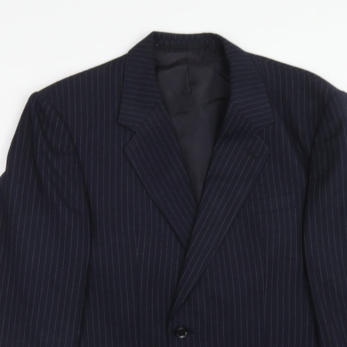 Vertek Mens Blue Striped Polyester Jacket Suit Jacket Size 40 Regular