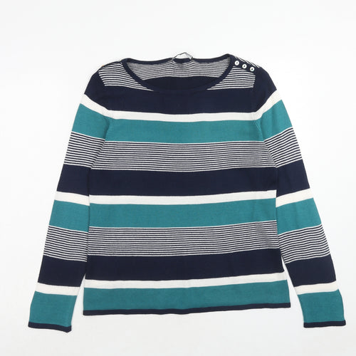 Bonmarché Womens Blue Round Neck Polka Dot Acrylic Pullover Jumper Size 10