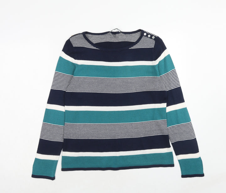 Bonmarché Womens Blue Round Neck Polka Dot Acrylic Pullover Jumper Size 10