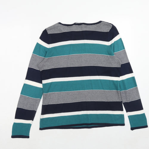 Bonmarché Womens Blue Round Neck Polka Dot Acrylic Pullover Jumper Size 10