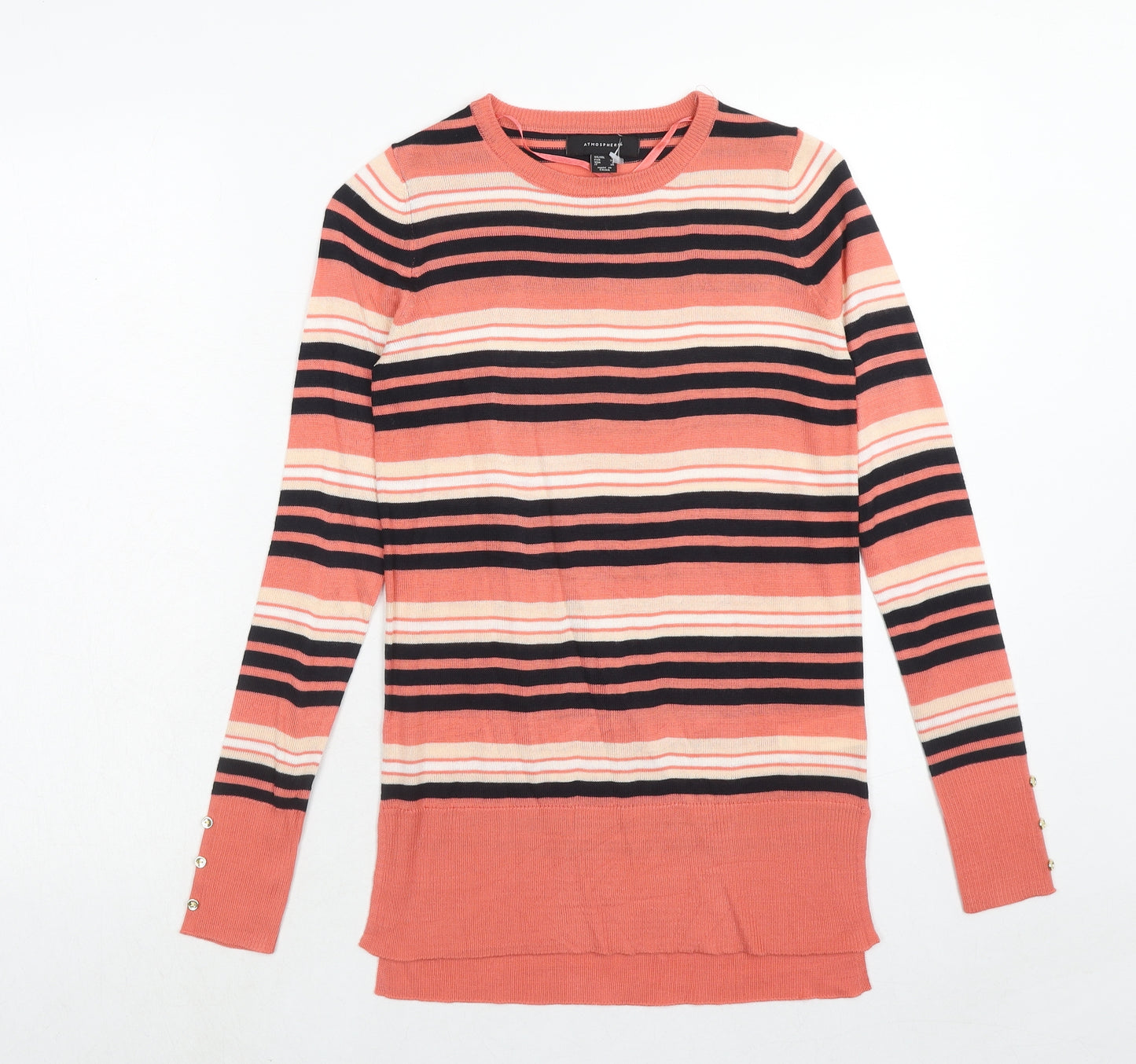 Atmosphere Womens Pink Round Neck Striped Acrylic Pullover Jumper Size 4